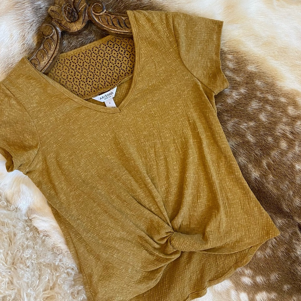 Muted Saffron Cotton Linen Textured Twist T Shirt